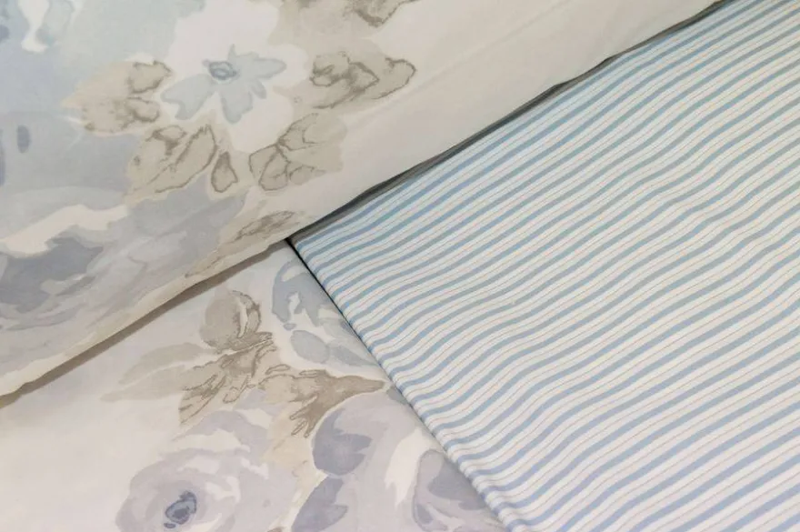 COMPLETO LENZUOLA SINGOLO BELLORA WHITE LINEN MODELLO FIORE V42 AZZURRO
