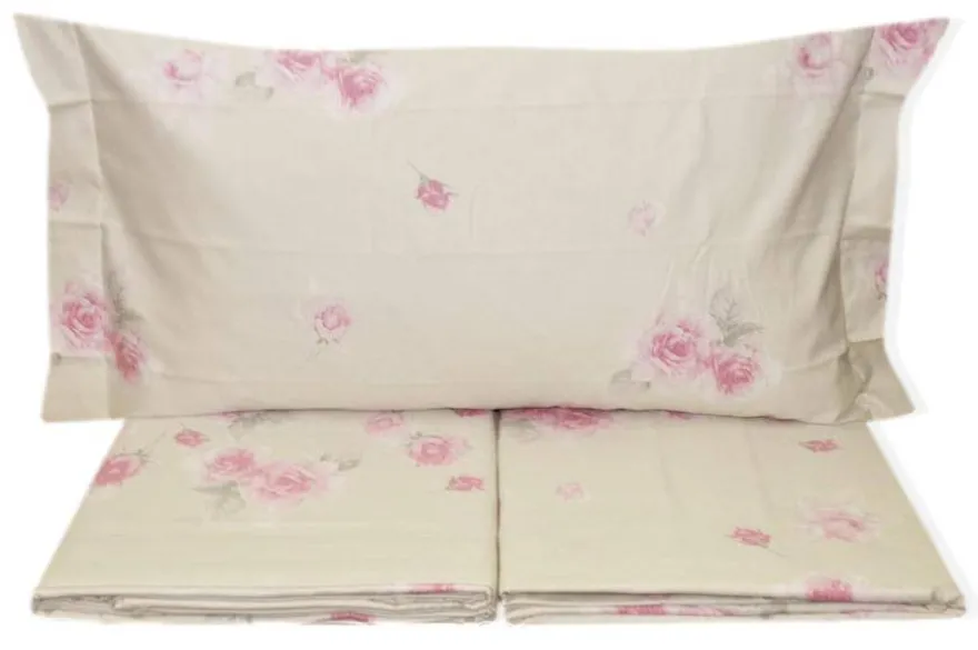 COMPLETO LENZUOLO UNA PIAZZA E MEZZO FLANELLA CALEFFI MODELLO FLORAL VAR. PANNA