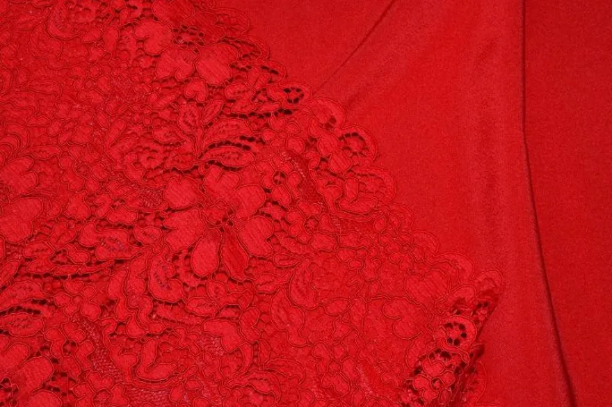 COORDINATO CADY ACETATO VISCOSA E PIZZO REBRODE' ROSSO