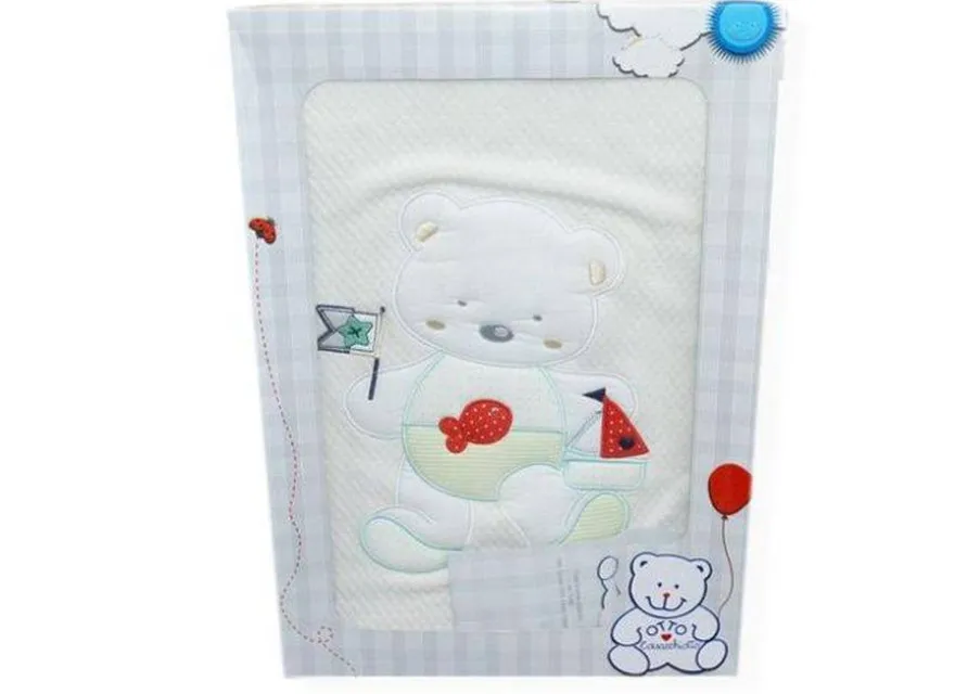 COPERTA CULLA IN JERSEY DOPPIATO PURO COTONE DISEGNO ORSETTO VERDINO