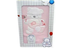 COPERTA CULLA IN JERSEY DOPPIATO PURO COTONE DISEGNO ORSETTO ROSA