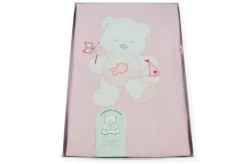 COPERTA CULLA IN JERSEY DOPPIATO PURO COTONE DISEGNO ORSETTO ROSA