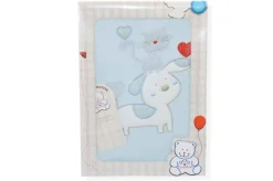 COPERTA LETTINO IN JERSEY DOPPIATO PURO COTONE DISEGNO CANE E GATTO AZZURRO