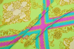 PANNELLO CREPE DE CHINE PURA SETA FANTASIA PIAZZATA VERDE FUCSIA
