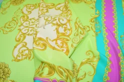 PANNELLO CREPE DE CHINE PURA SETA FANTASIA PIAZZATA VERDE FUCSIA