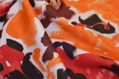 SCAMPOLO GABARDINE COTONE FANTASIA STILIZZATA ROSSA ARANCIO