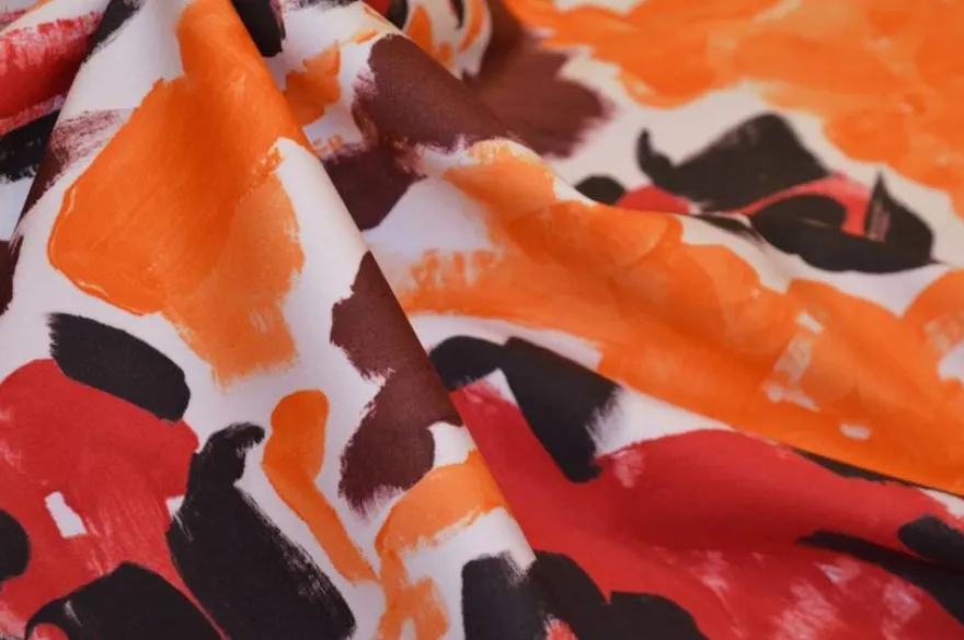 SCAMPOLO GABARDINE COTONE FANTASIA STILIZZATA ROSSA ARANCIO