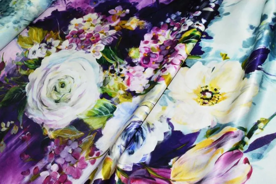 SCAMPOLO RASONE FANTASIA ALTA MODA BOUQUET VIOLA AZZURRO
