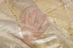 SCAMPOLO TENDA ORGANZA FANTASIA GEOMETRICA ORO E BEIGE