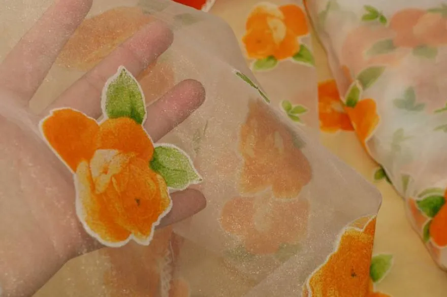 SCAMPOLO TENDA VETRO VELO STAMPATO FIORE ARANCIO