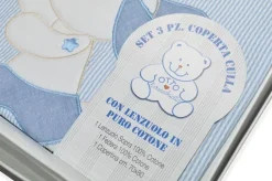 SET 3 PEZZI COPERTA CULLA DISEGNO CAGNOLINO AZZURRO