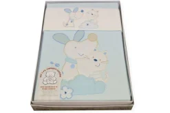 SET 3 PEZZI COPERTA LETTINO DISEGNO CANE E GATTO AZZURRO