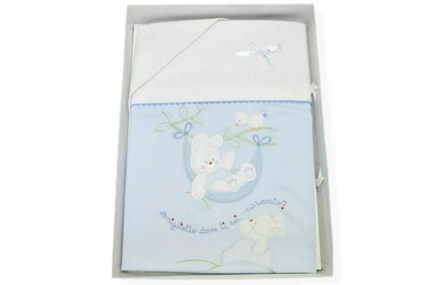 SET 3 PEZZI CULLA DISEGNO CONIGLIETTO AMACA AZZURRO