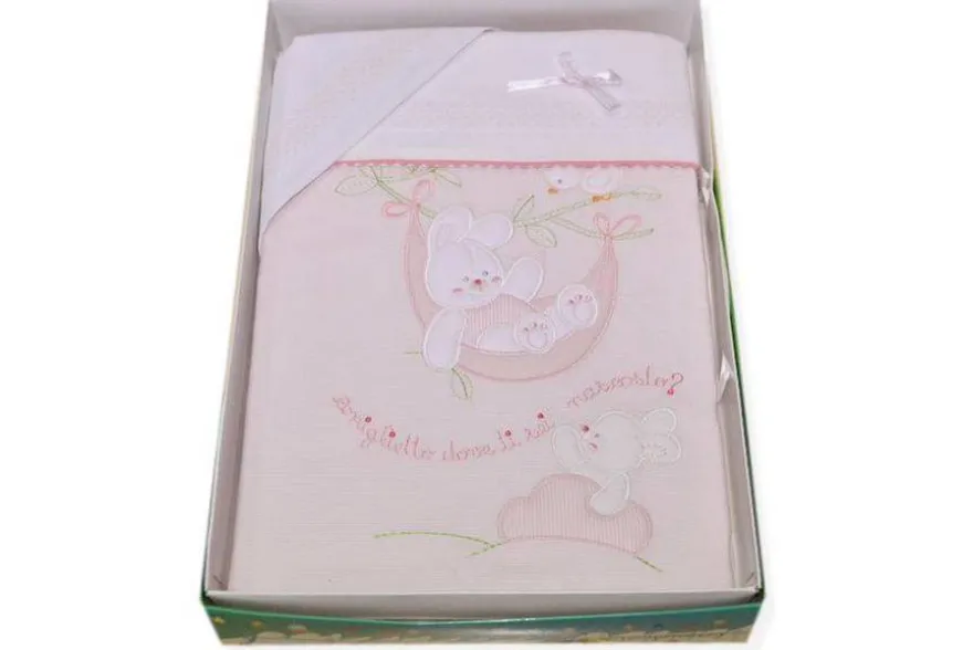 SET 3 PEZZI CULLA DISEGNO CONIGLIETTO AMACA ROSA
