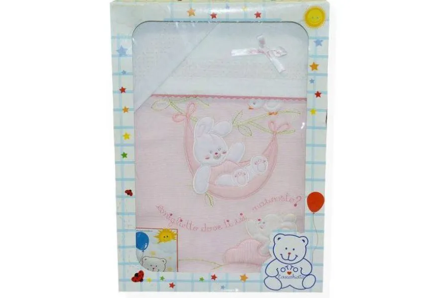 SET 3 PEZZI CULLA DISEGNO CONIGLIETTO AMACA ROSA
