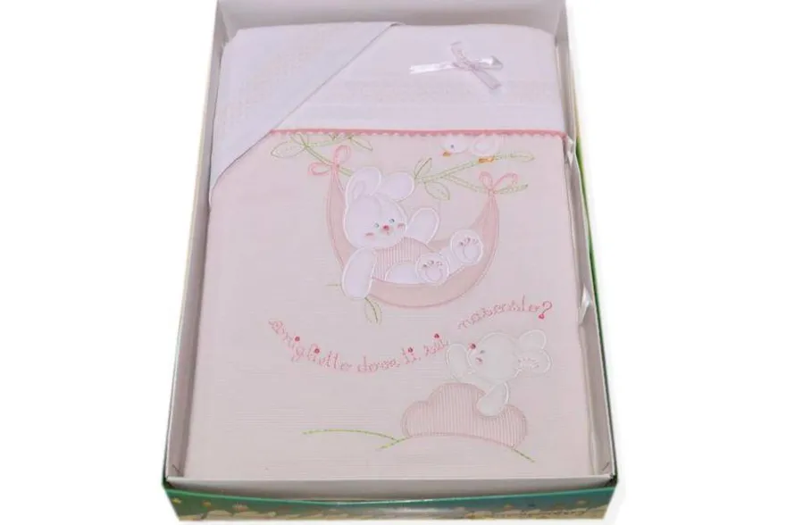 SET 3 PEZZI LETTINO DISEGNO CONIGLIETTO AMACA ROSA