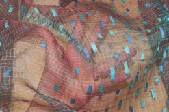 TENDINO ORGANZA AZZURRO CANGIANTE ROSSO