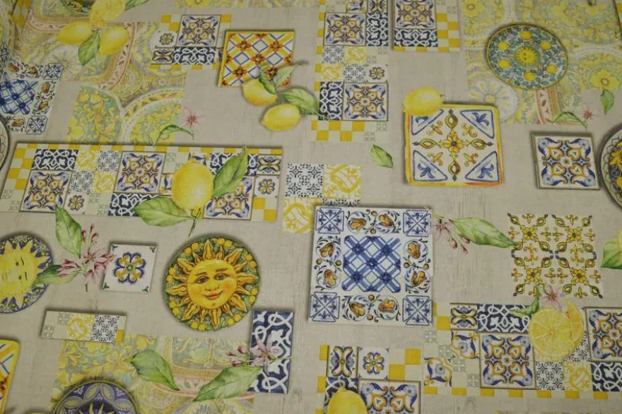TESSUTO ANTIMACCHIA COTONE FANTASIA LIMONI
