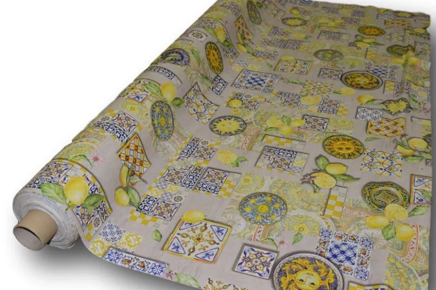 TESSUTO ANTIMACCHIA COTONE FANTASIA LIMONI