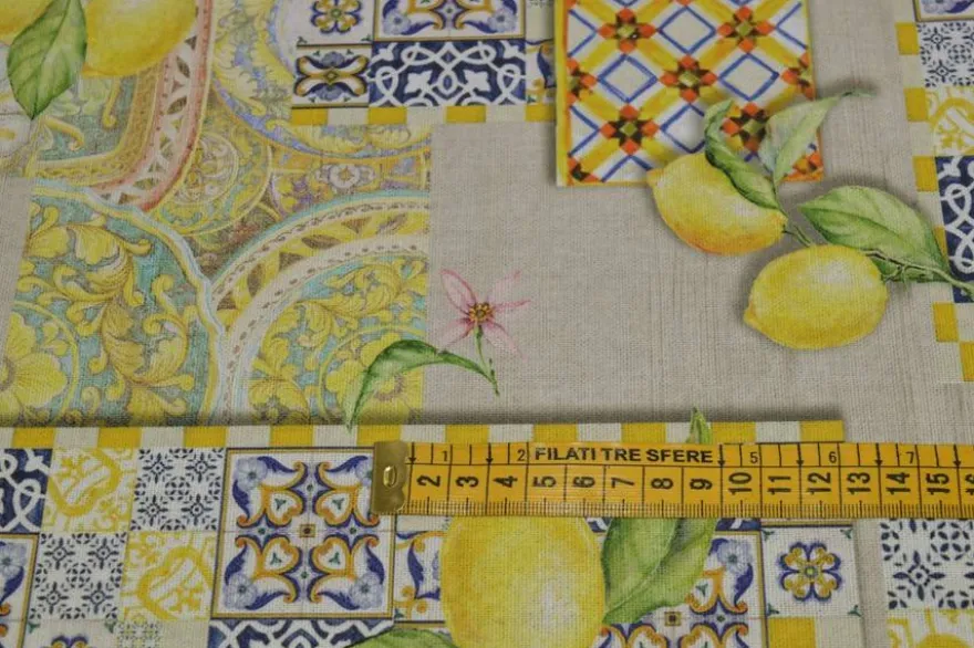 TESSUTO ANTIMACCHIA COTONE FANTASIA LIMONI
