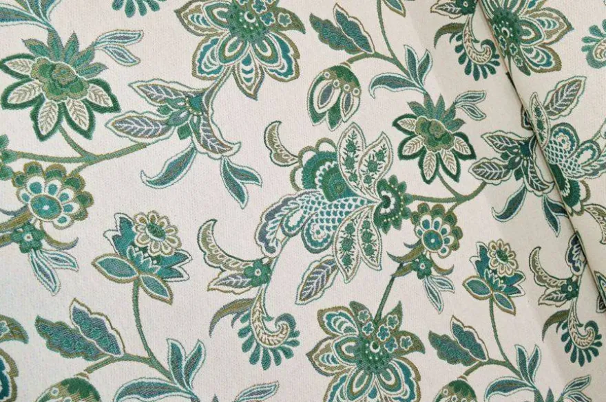 TESSUTO ARREDO CASA GOBELIN FANTASIA FIORE STILIZZATO VERDE