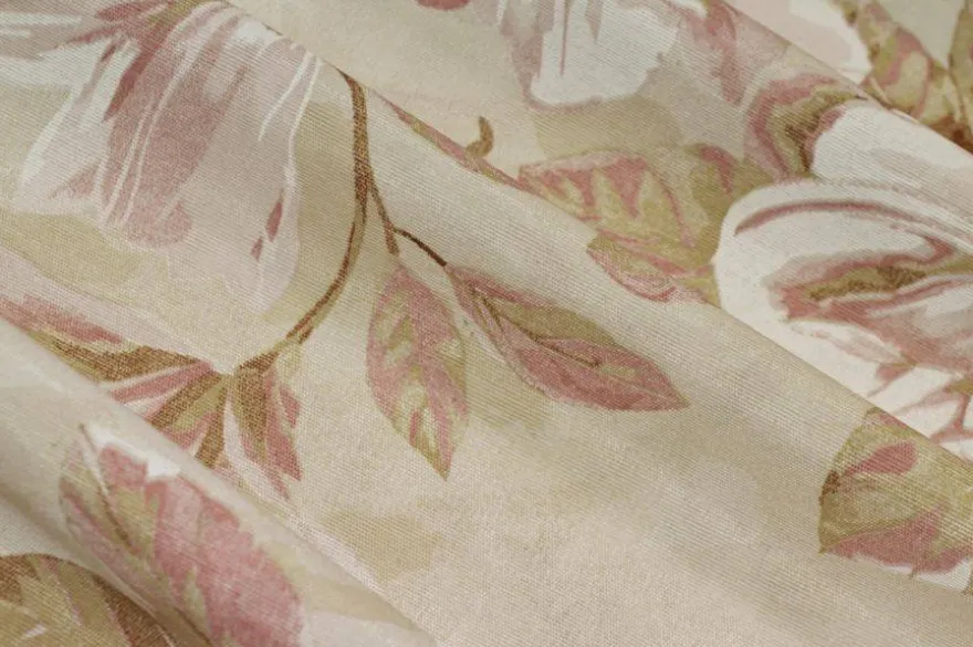 TESSUTO ARREDO FANTASIA MAGNOLIA ROSA FONDO BEIGE