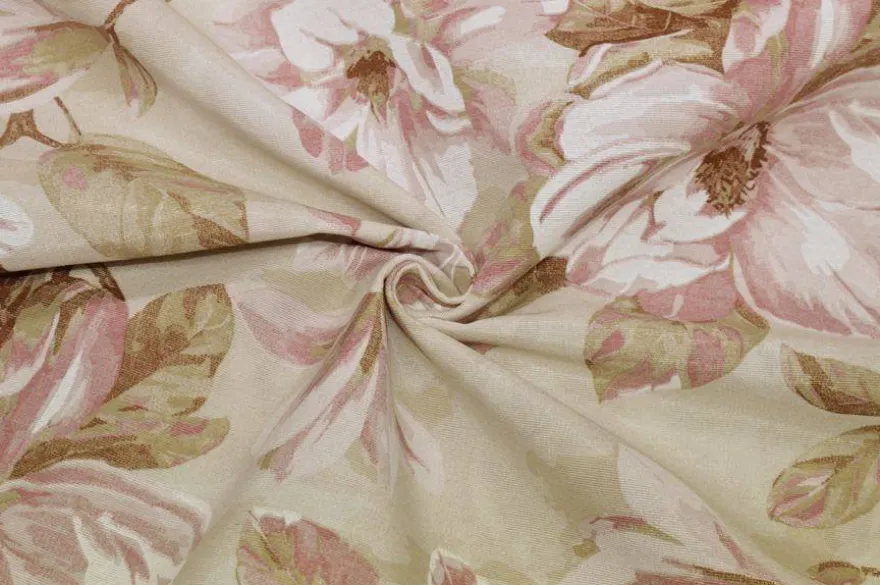 TESSUTO ARREDO FANTASIA MAGNOLIA ROSA FONDO BEIGE