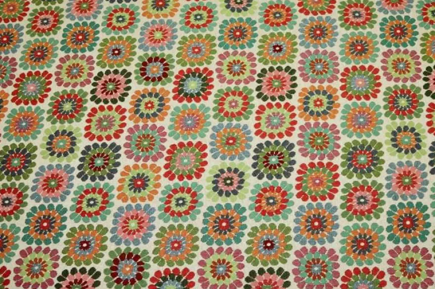 TESSUTO ARREDO GOBELIN FANTASIA MATTONELLE FONDO CHIARO