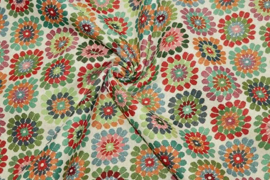 TESSUTO ARREDO GOBELIN FANTASIA MATTONELLE FONDO CHIARO