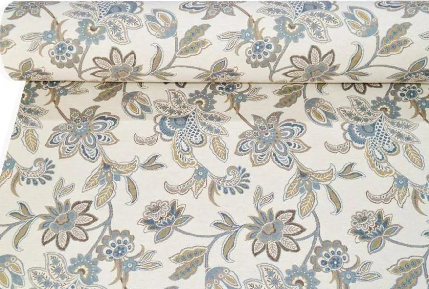 TESSUTO ARREDO GOBELIN FANTASIA FIORE STILIZZATO AVIO