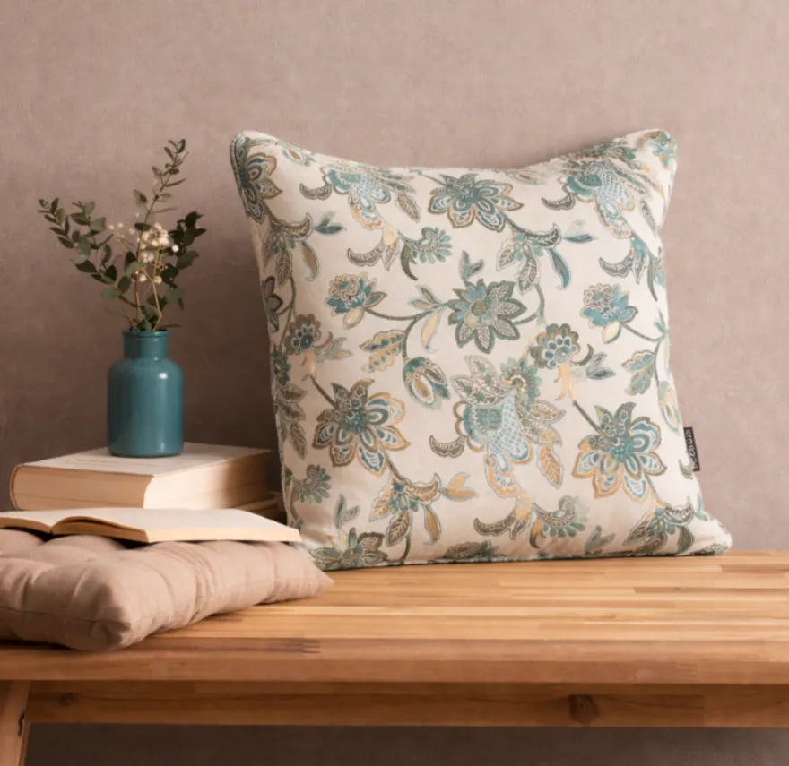 TESSUTO ARREDO GOBELIN FANTASIA FIORE STILIZZATO AVIO