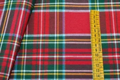 TESSUTO ARREDO SCOZZESE ROSSO FILO LUREX ORO
