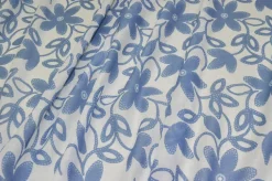 TESSUTO BATISTA PURO COTONE DISEGNO BIANCO E AZZURRO