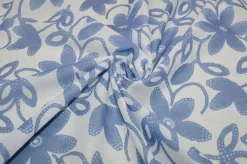 TESSUTO BATISTA PURO COTONE DISEGNO BIANCO E AZZURRO