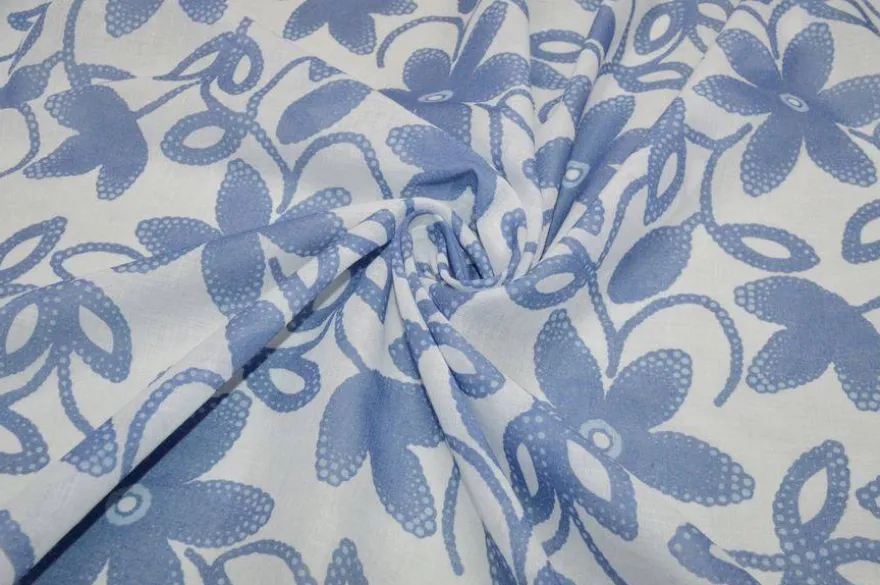 TESSUTO BATISTA PURO COTONE DISEGNO BIANCO E AZZURRO