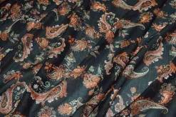TESSUTO BATISTA PURO COTONE DISEGNO CASHMERE FONDO NERO