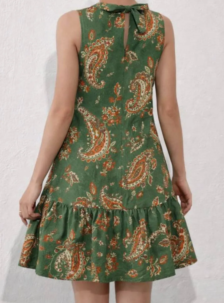 TESSUTO BATISTA PURO COTONE DISEGNO CASHMERE ARANCIO E VERDE