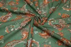 TESSUTO BATISTA PURO COTONE DISEGNO CASHMERE ARANCIO E VERDE