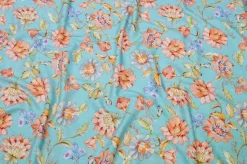 TESSUTO BATISTA PURO COTONE FLOREALE FONDO TURCHESE