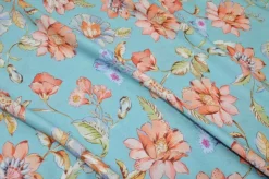 TESSUTO BATISTA PURO COTONE FLOREALE FONDO TURCHESE