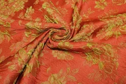 TESSUTO BROCCATO FANTASIA FLOREALE ARANCIO VERDE