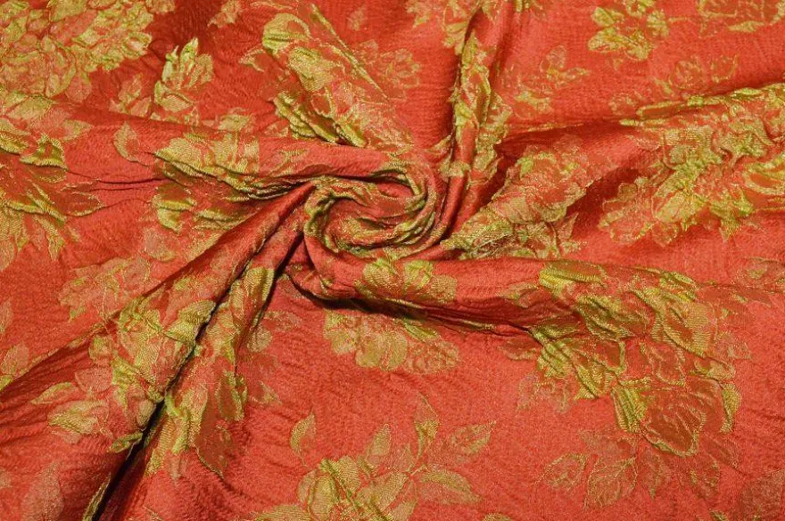 TESSUTO BROCCATO FANTASIA FLOREALE ARANCIO VERDE