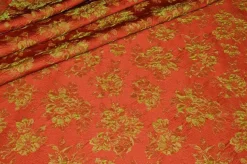 TESSUTO BROCCATO FANTASIA FLOREALE ARANCIO VERDE