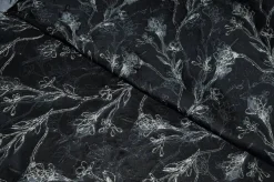 TESSUTO BROCCATO FIORE STILIZZATO FONDO NERO