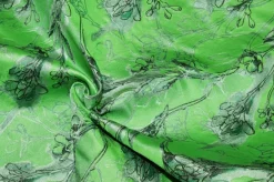 TESSUTO BROCCATO FIORE STILIZZATO FONDO VERDE