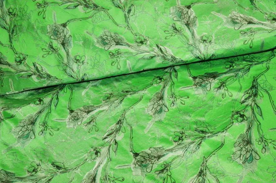 TESSUTO BROCCATO FIORE STILIZZATO FONDO VERDE