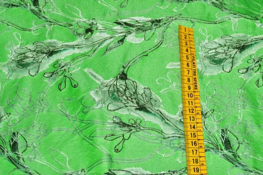 TESSUTO BROCCATO FIORE STILIZZATO FONDO VERDE