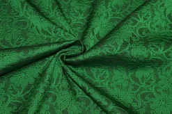 TESSUTO BROCCATO FONDO NERO EFFETTO PIZZO VERDE