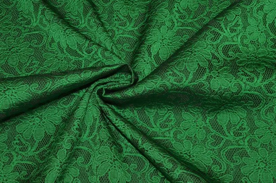 TESSUTO BROCCATO FONDO NERO EFFETTO PIZZO VERDE