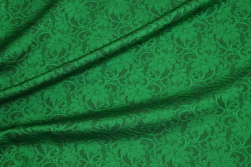 TESSUTO BROCCATO FONDO NERO EFFETTO PIZZO VERDE
